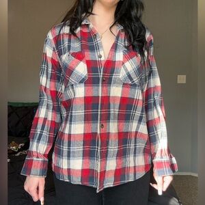Plaid Button Down Shirt - Red, Blue, and White